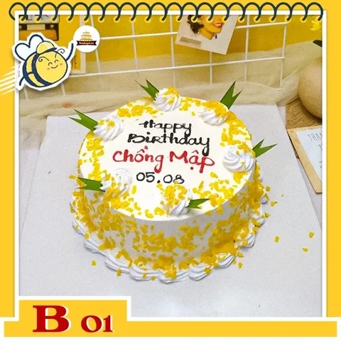 Bánh kem bắp B01 trang trí đơn giản mà nổi bật với bột bắp vàng rải trên mặt bánh tươi tắn