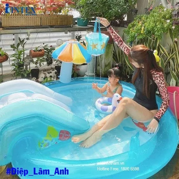 Bể bơi phao cầu trượt cá sấu