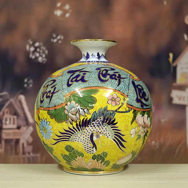 Bình hút tài lộc gốm sứ Bách Hạc Phát Tài - Vật phẩm phong thủy cao cấp