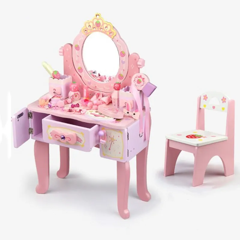Bàn trang điểm gỗ tích hợp gương soi và ngăn kéo đựng phụ kiện trang điểm cho bé