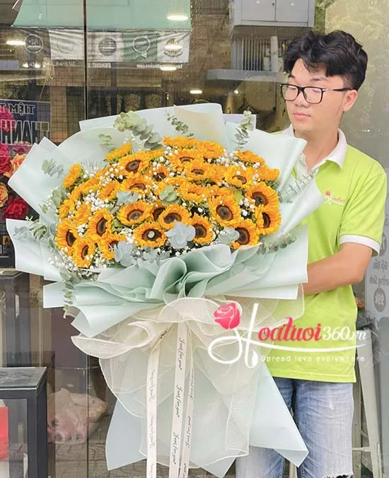 Bó hoa hướng dương size lớn xanh pastel