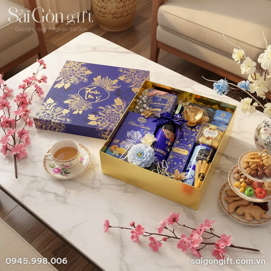 Phòng khách ấm cúng với bộ quà Tết Xuân Như Ý