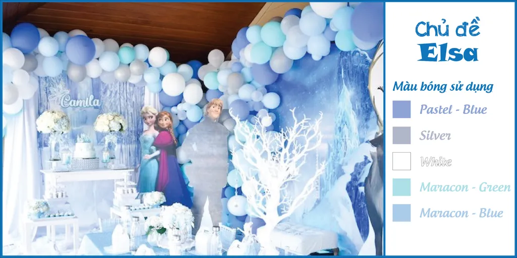 Màu sắc băng giá đặc trưng trong chủ đề Elsa Frozen