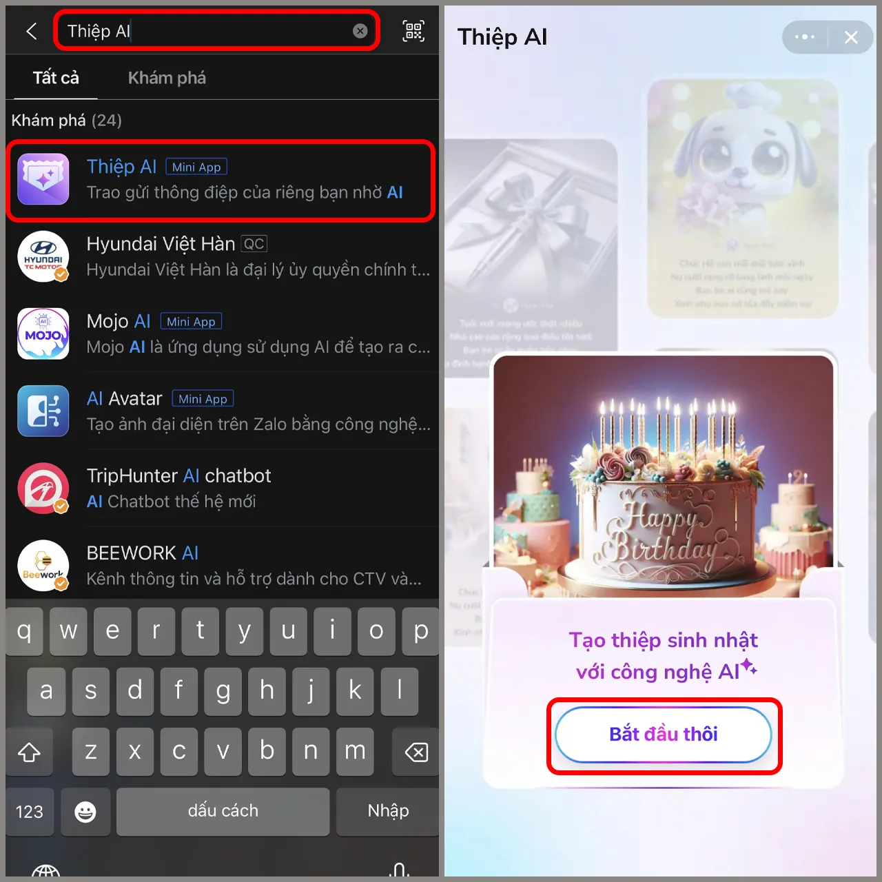 Sử dụng Mini App Thiệp AI để sáng tạo lời chúc độc bản