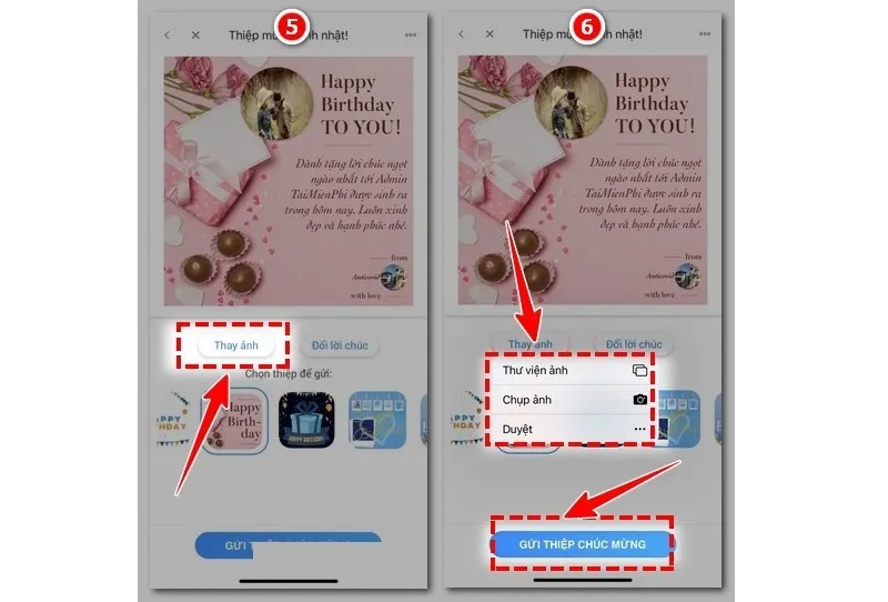 Thao tác gửi thiệp chúc mừng sinh nhật nhanh chóng vào nhóm chat