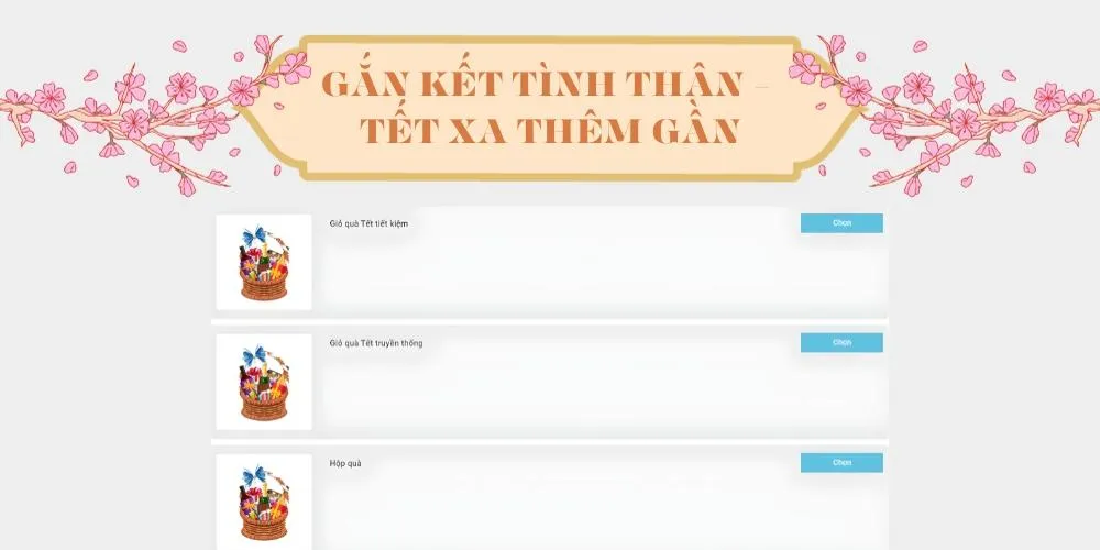 Bước kiểm tra giỏ hàng và chọn phụ kiện nơ thiệp đi kèm quà Tết