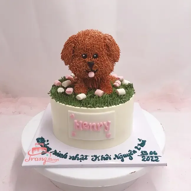 Mẫu bánh kem con chó dễ thương kết hợp với đường kẹo