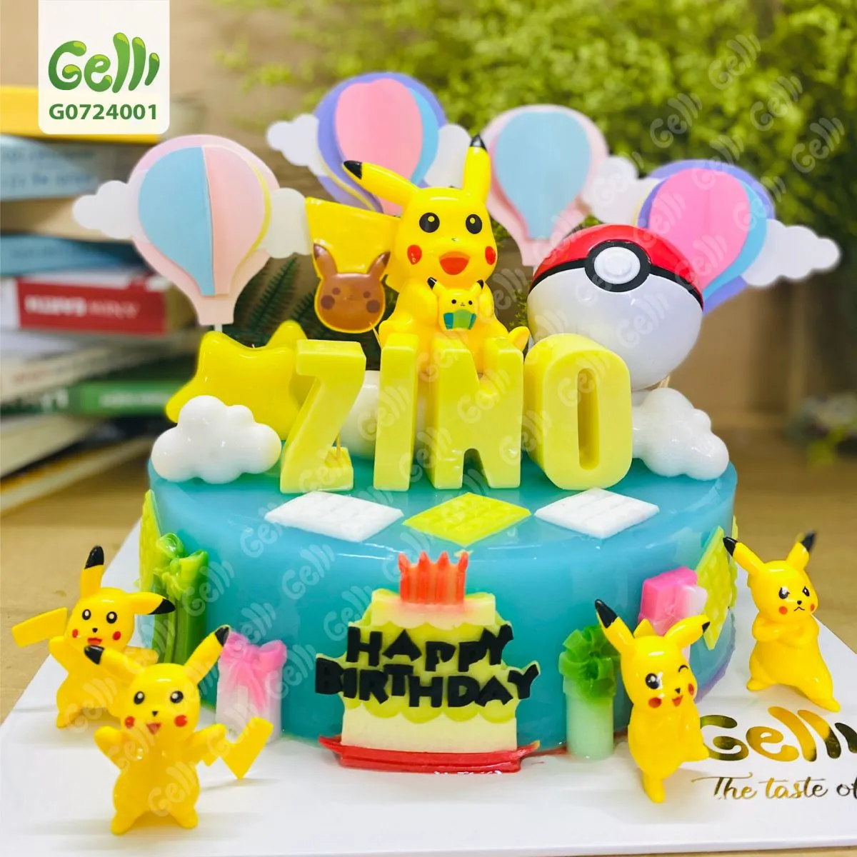 Bánh sinh nhật rau câu 3D hình Pikachu với thiết kế sinh động, màu vàng tươi sáng