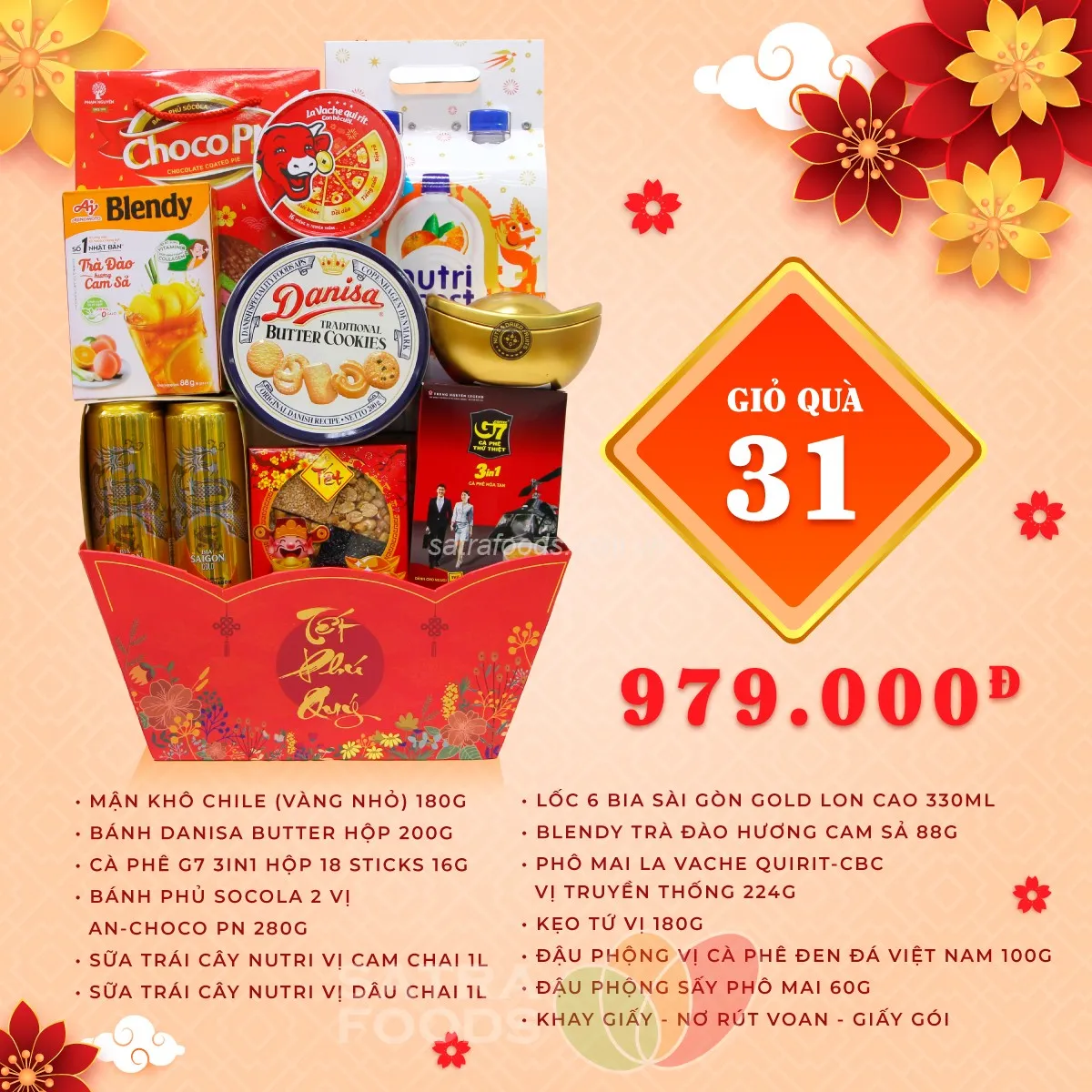 Giỏ quà Tết sum vầy với sự kết hợp phong phú giữa bánh và mứt