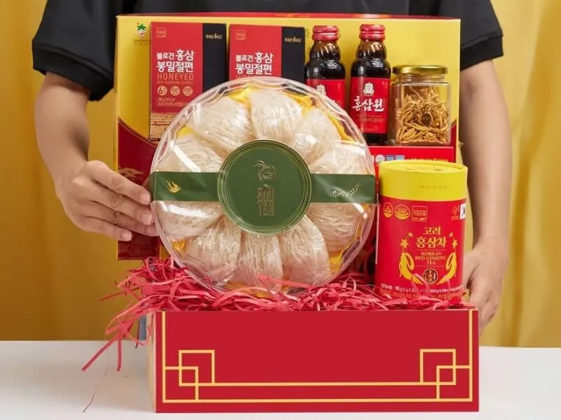 Giỏ quà Tết kết hợp sâm và yến sào
