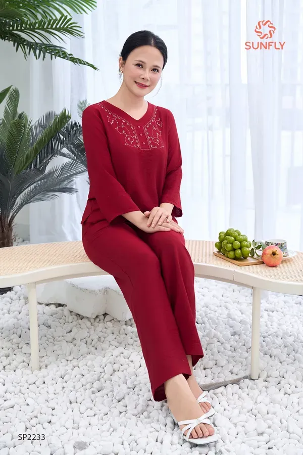 Bộ đồ mặc nhà nữ Linen tay lỡ SP2233 làm quà tặng mẹ