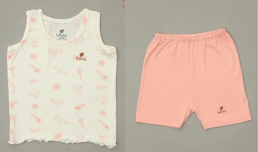 Bộ sát nách Lullaby NH692P màu trắng - hồng