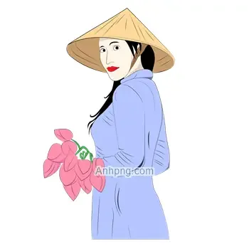 Ảnh Png Hình Vẽ Cô Gái Mặc Áo Dài Cầm Bông Sen 24