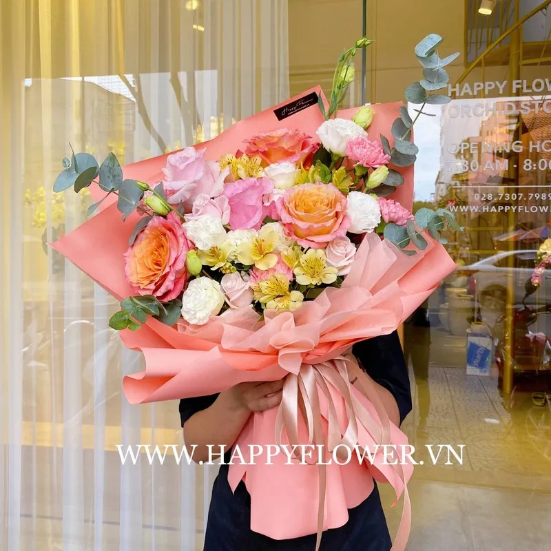 Bó hoa hồng nhiều màu sắc sống động