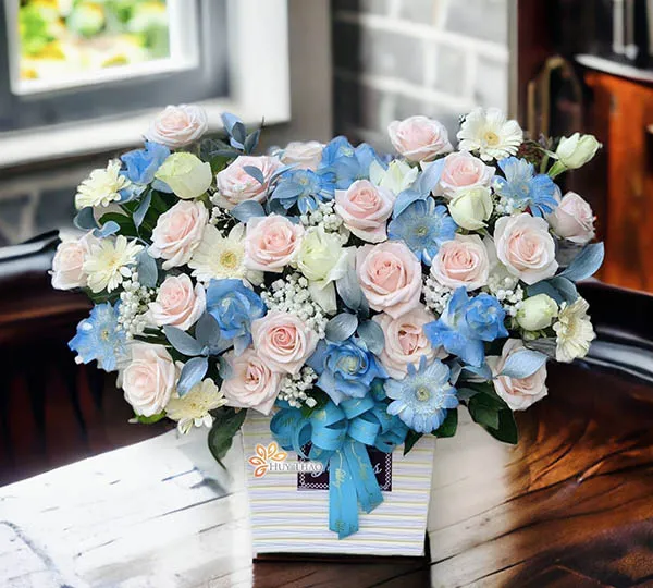 Hoa đẹp 20 10 - Lẵng hoa chúc mừng đa sắc