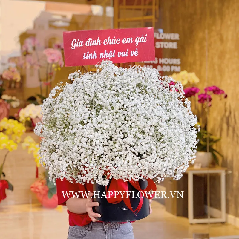 hộp hoa sinh nhật baby trắng size lớn