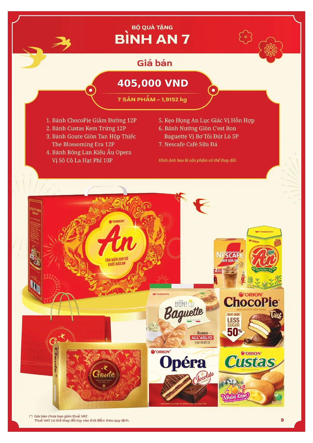 Bên trong hộp quà Bình An 7 với sự xuất hiện của dòng bánh cao cấp