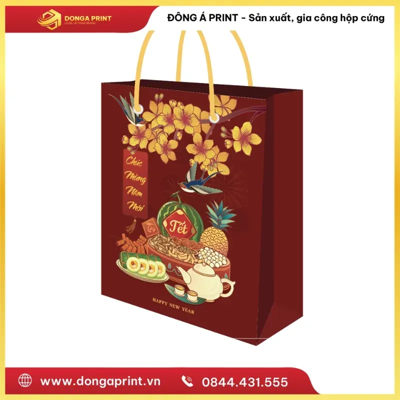 Túi giấy đựng quà Tết cao cấp phối hợp đồng bộ với hộp quà