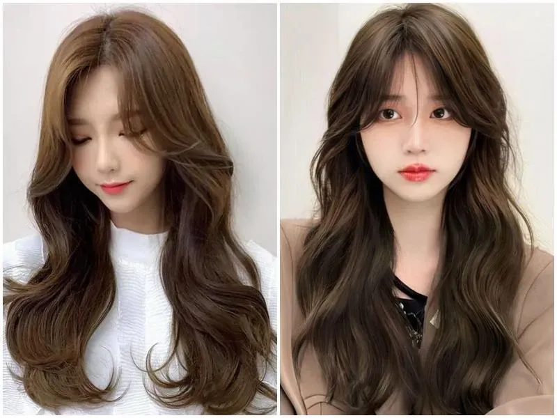 Mái tóc dài suôn mượt kẽm mái thưa giúp quý cô trẻ hơn thực tế