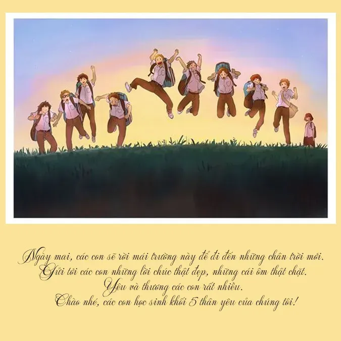 Khoảnh khắc xúc động khi các em học sinh lớp năm cùng nhau ghi lại những lời chúc thân thương