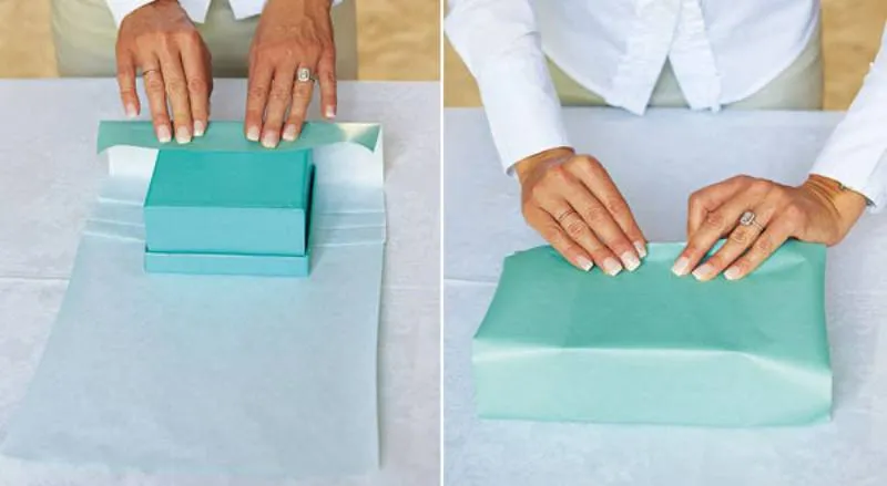 Căn chỉnh hộp quà vào vị trí trung tâm nếp gấp