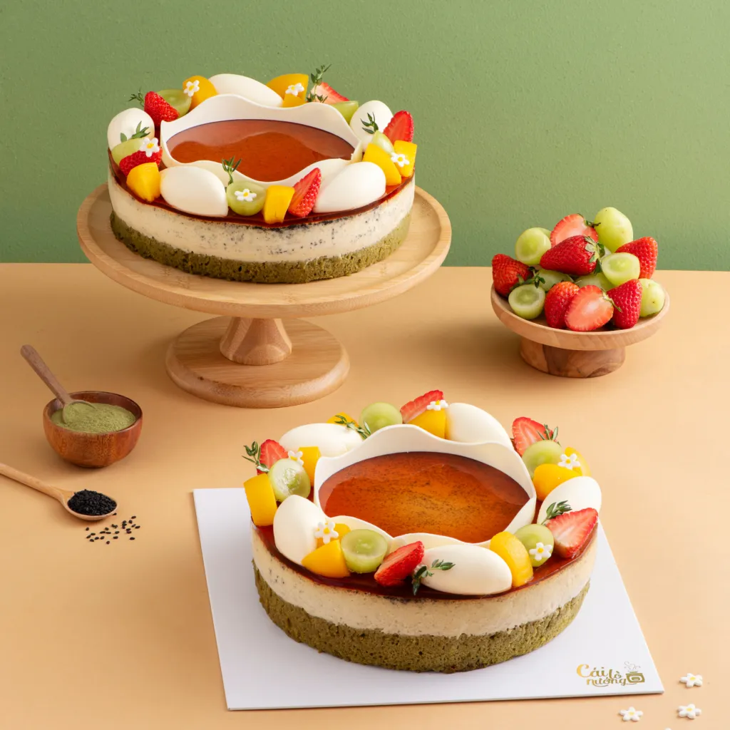 Mẫu bánh Flan Gato Mè Đen Matcha kỷ niệm ngày cưới