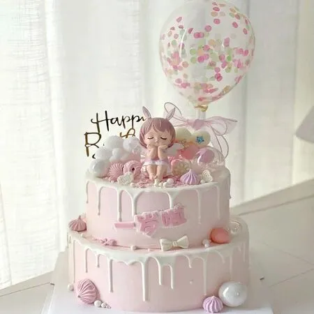 Mẫu bánh sinh nhật bé gái 2 tầng mây xốp trắng