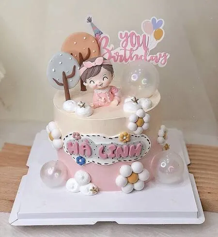 Mẫu bánh sinh nhật bé gái 2 tầng sắc màu neon