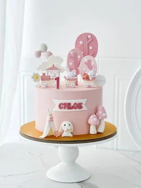 Mẫu bánh sinh nhật bé gái mây hồng bồng bềnh