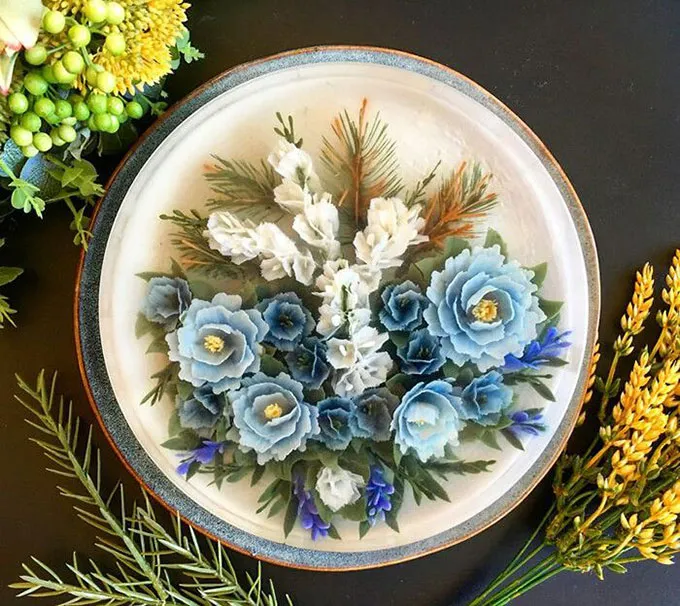 Mẫu bánh thạch rau câu sinh nhật tone màu xanh dịu mắt