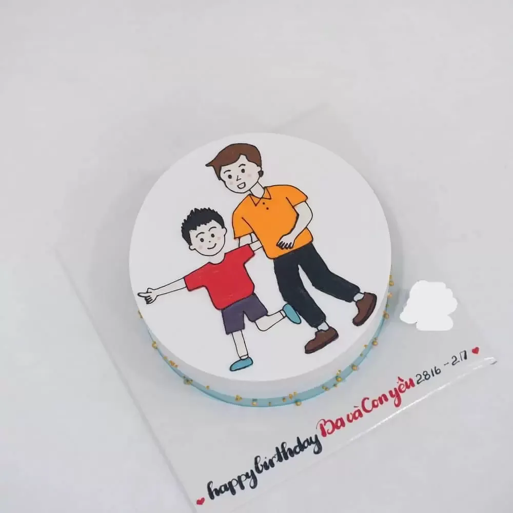 Mẫu bánh sinh nhật vẽ hình bố và con trai