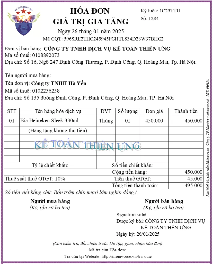 Mẫu hóa đơn xuất quà tặng cho khách hàng dịp lễ tết và khai trương