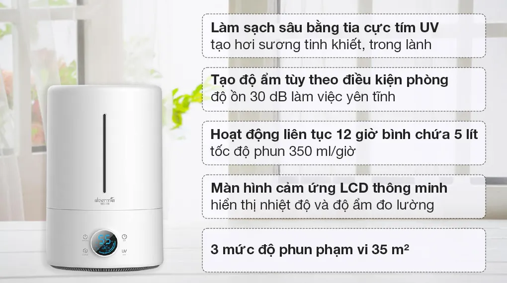 Máy tạo độ ẩm Deerma DEM-F628S giúp cân bằng độ ẩm và làm sạch không khí toàn diện