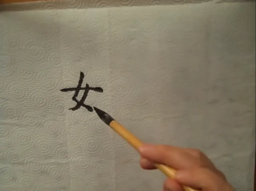 Từ nữ (nữ) viết bằng tiếng Hoa giản thể, ký tự được cho là mô phỏng dáng đi của người phụ nữ.