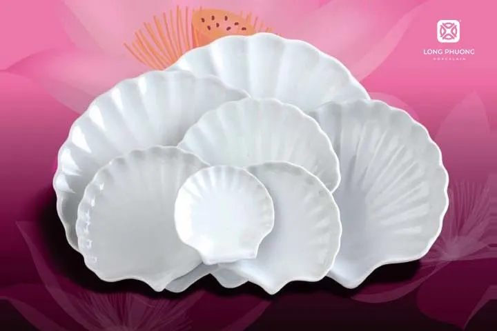 Bộ đĩa hình sò sứ trắng sang trọng