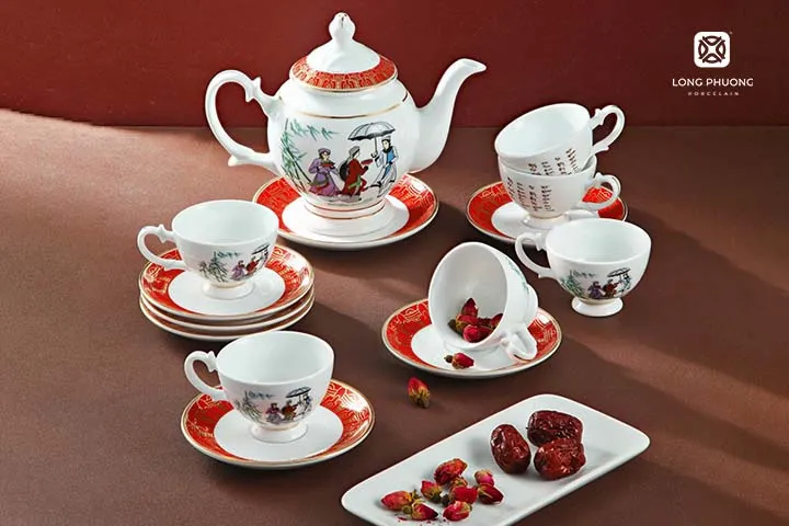 Bộ trà họa tiết cổ điển tặng ông bà