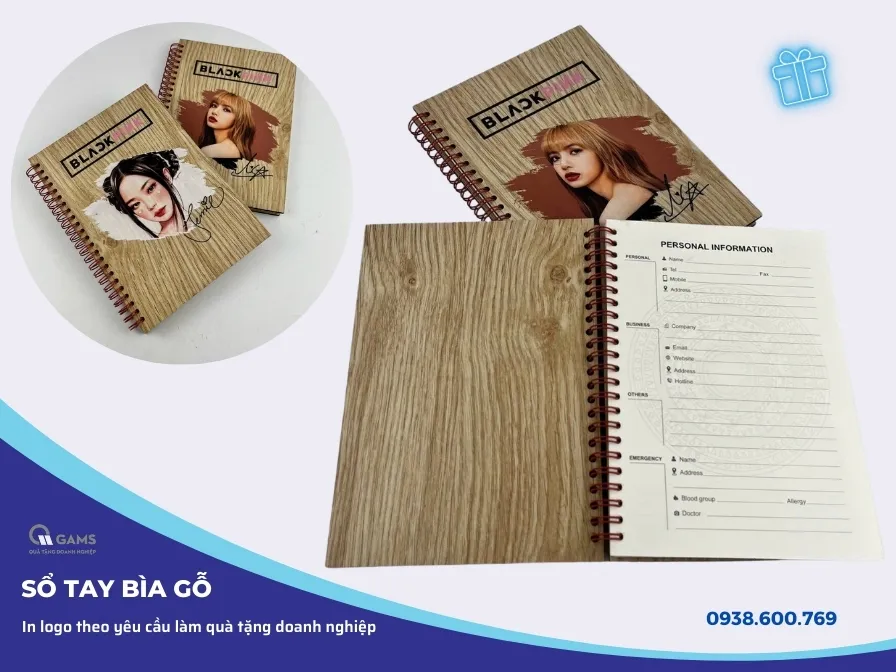 Sổ bìa gỗ khắc tên độc đáo ấn tượng