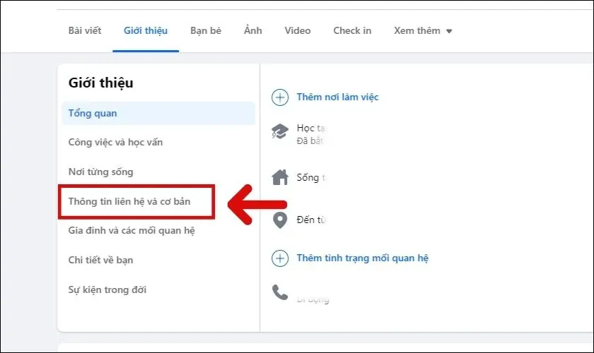 Chọn Thông tin liên hệ và cơ bản