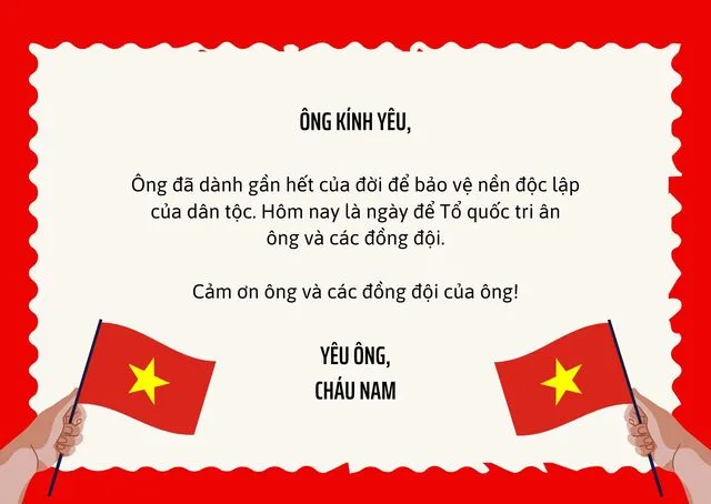 Thiệp chúc mừng ngày 27/7 gửi ông và các đồng đội