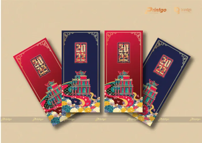 Thiệp chúc mừng năm mới với biểu tượng đồng tiền may mắn