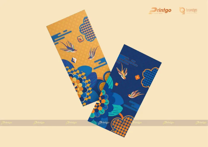 Thiệp chúc mừng với họa tiết chim én báo xuân về