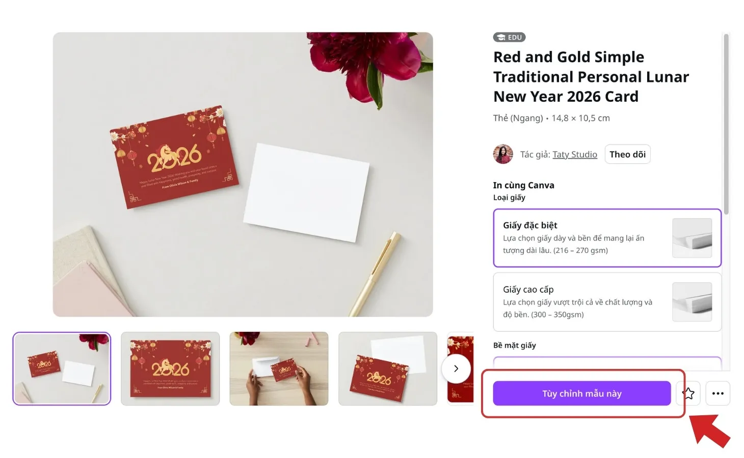 Bấm chọn tùy chỉnh mẫu thiệp theo sở thích cá nhân