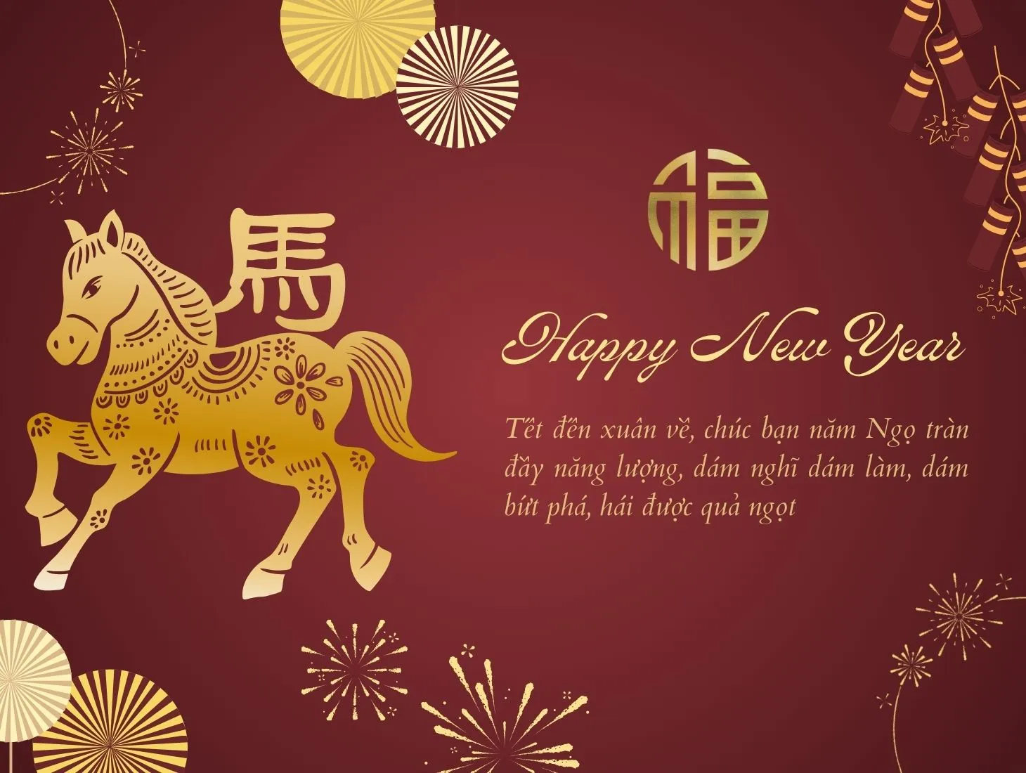 Thiệp chúc năm mới Bính Ngọ với ngựa chibi đáng yêu
