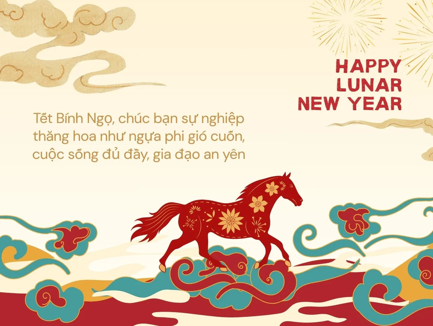 Thiệp Tết doanh nghiệp với hình ảnh ngựa phi nước đại