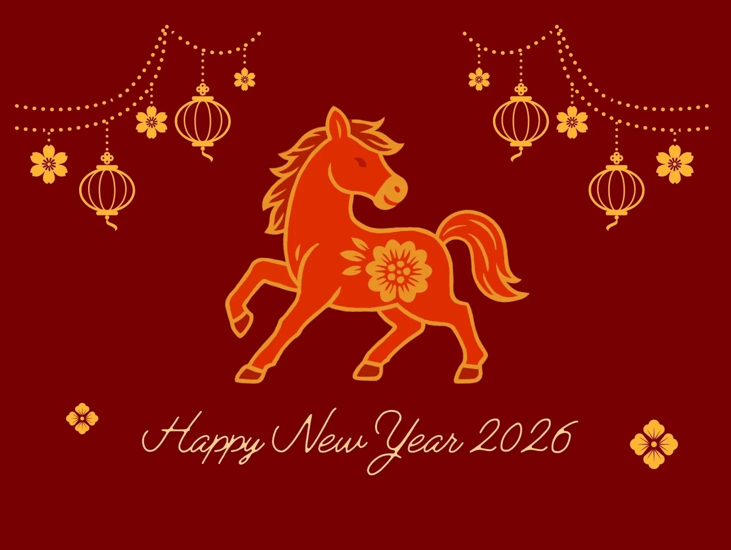 Mẫu thiệp chúc Tết sang trọng với ngựa vàng trên nền xanh navy