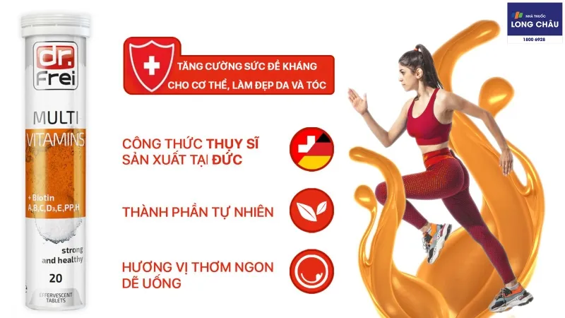 Viên sủi Multivitamins + Biotin Dr. Frei bổ sung đầy đủ 13 loại vitamin cần thiết cho cơ thể