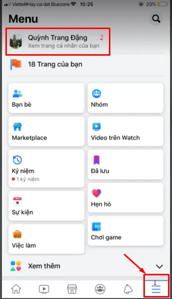 Nhấn vào biểu tượng menu ba gạch ngang trên ứng dụng điện thoại