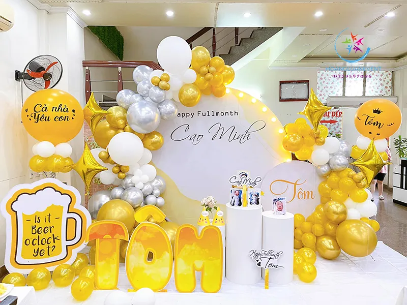 Thi công background sinh nhật bé trai chuyên nghiệp