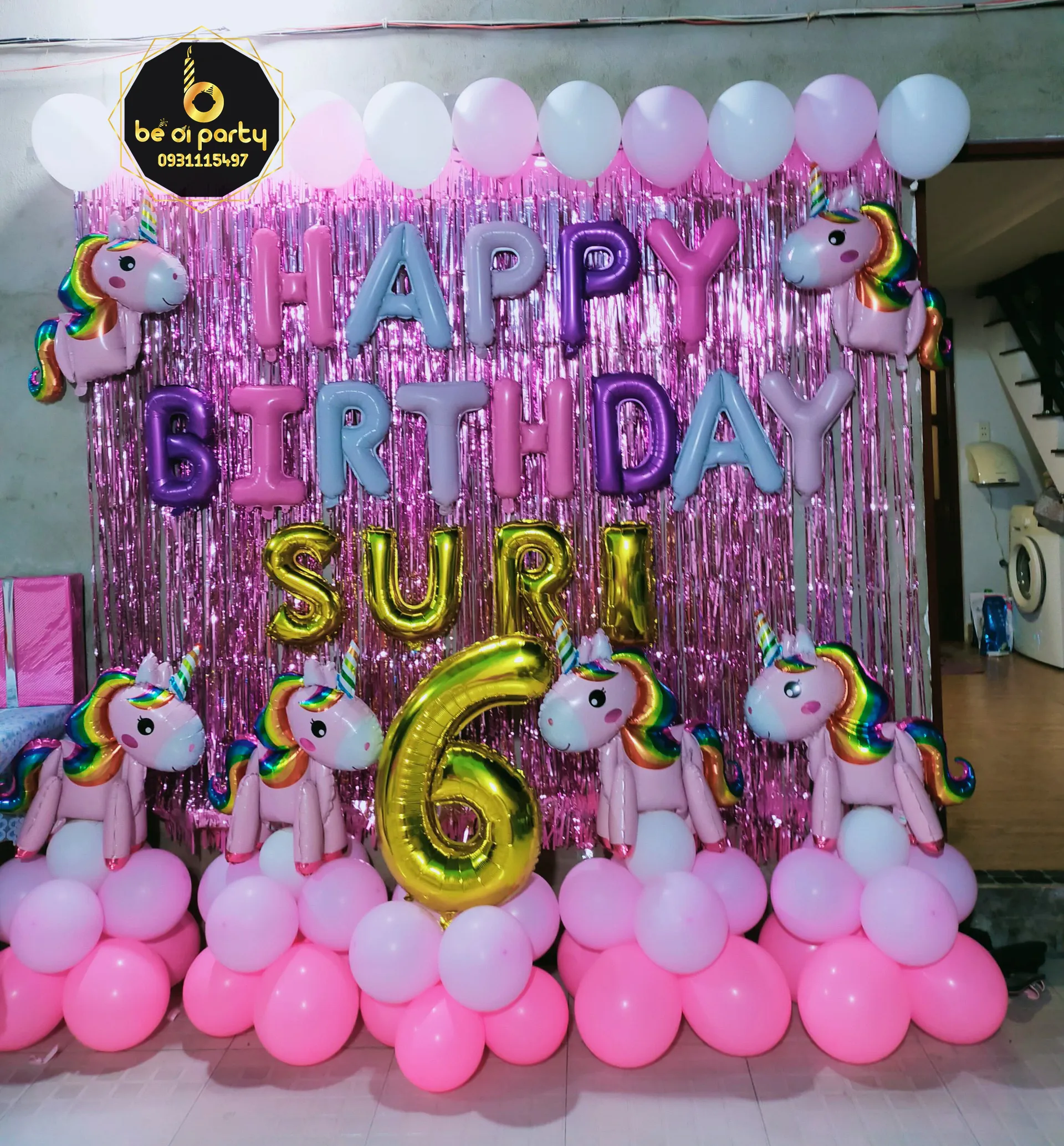 Set trang trí sinh nhật tại gia với bóng và phông nền lấp lánh