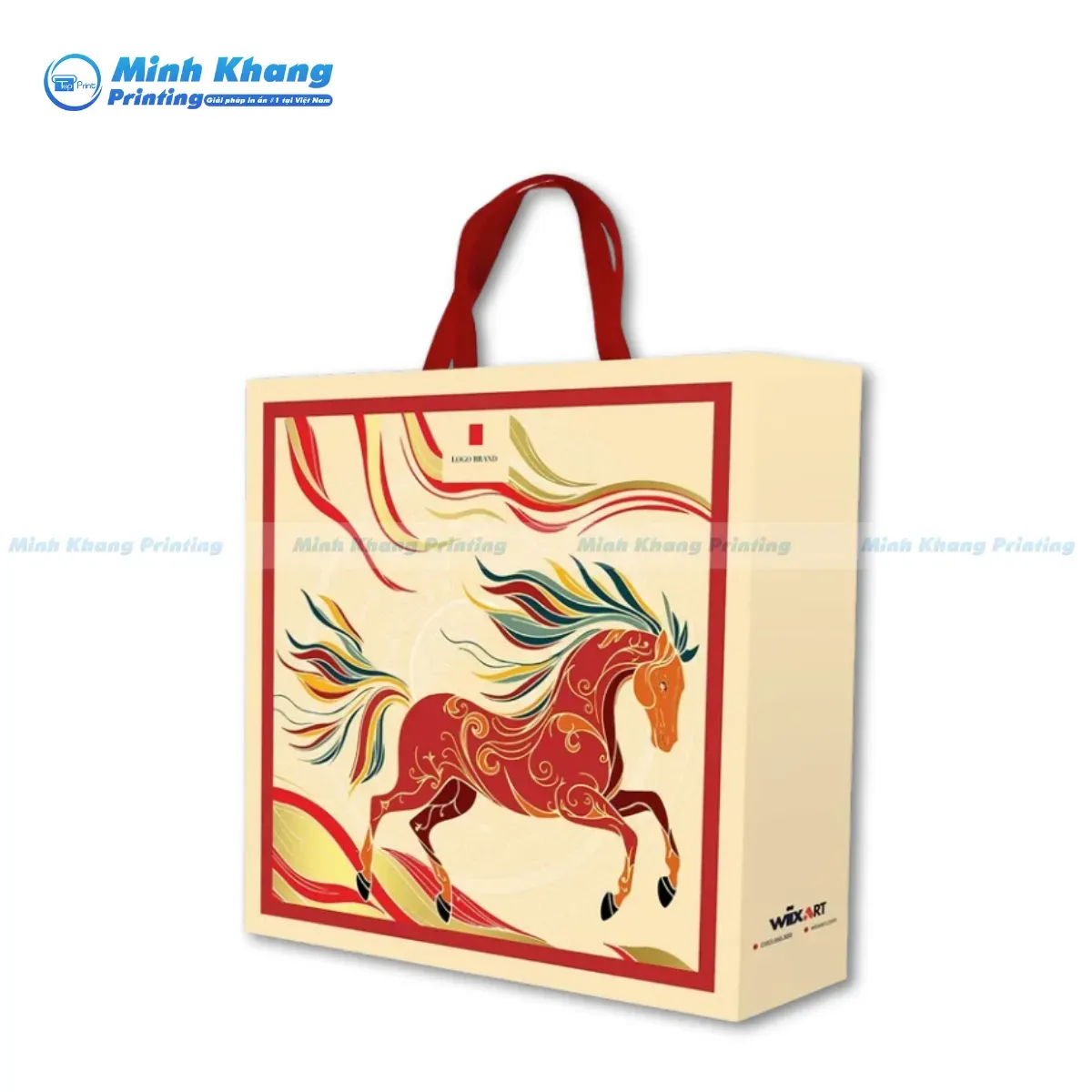 Mẫu túi giấy tết 2026 thiết kế họa tiết linh vật con ngựa